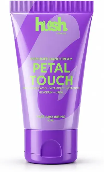 سعر ومواصفات Hush Skincare Petal Touch Hand Cream – 50 ml – Scent: Sweet Vanilla & Fruits– with Hyaluronic Acid, Urea & Glycerin, Enriched with Vitamins C & E. (B0G25YS9KT) على Amazon EG