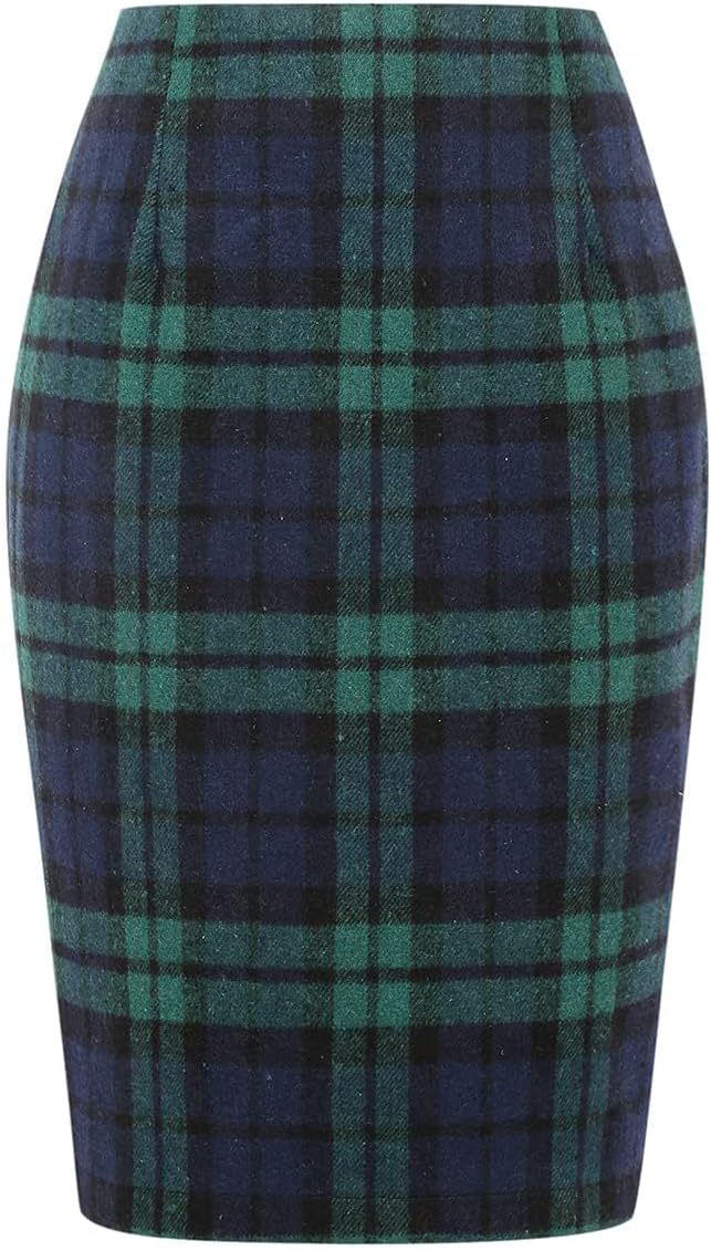 سعر ومواصفات IDEALSANXUN Midi Plaid Skirts for Women 2024 Fall Winter Knee Length Pencil Wool Skirt with Slit (B0BLS1T8GB) على Amazon EG