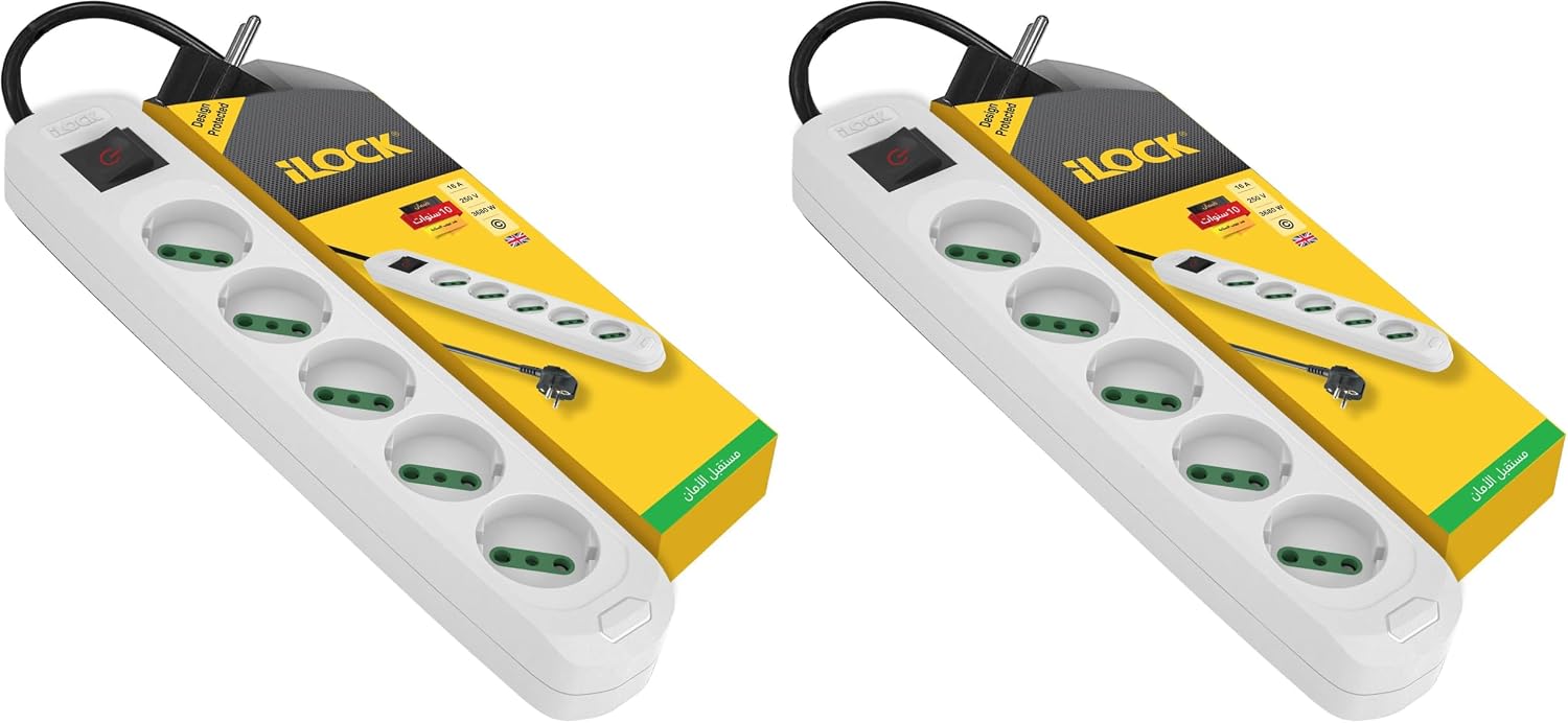 سعر ومواصفات ILOCK power strip, 5 outlets with switch, 3500W (White, 3 m) (Pack of 2) (B0HLF1V9VZ) على Amazon EG