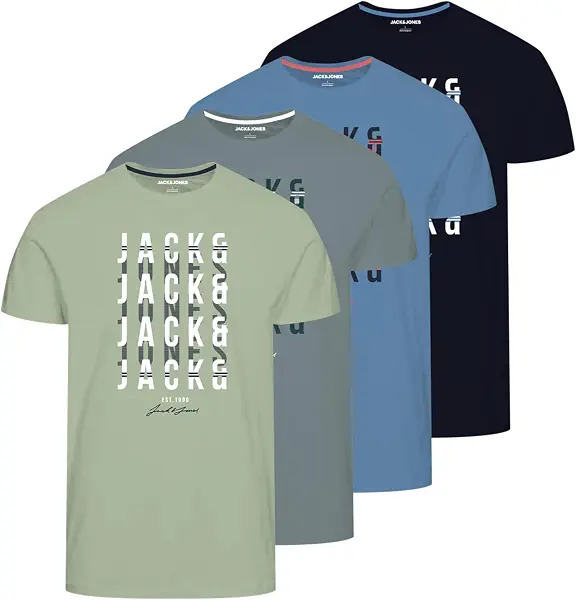 سعر ومواصفات JACK & JONES Mens JJDELVIN TEE SS CREW NECK 4PK MP T-Shirt (B0DKFVFW94) على Amazon EG