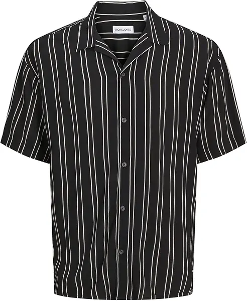 سعر ومواصفات JACK & JONES Mens JJEJEFF STRIPE RESORT SHIRT SS SN Shirt - Black (B0D1BV7JRF) على Amazon EG