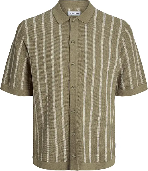 سعر ومواصفات JACK & JONES mens JJEMIL KNIT STRIPED SHIRT SS Hooded Sweatshirt - Coriander (B0D424Z2LB) على Amazon EG