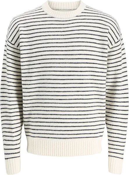 سعر ومواصفات JACK & JONES mens JJSOHO OLLIE STRIPE KNIT CREW NECK Hooded Sweatshirt - Antique White (B0DN1XPRH4) على Amazon EG