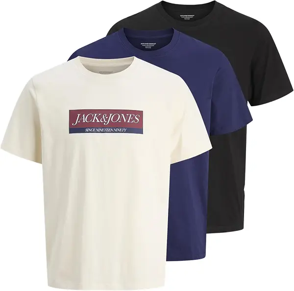 سعر ومواصفات JACK & JONES Mens JORINWOOD BLOCK BRANDING TEE SS CN3PK MP T-Shirts & Tops - Antique White (B0DW4DBTQS) على Amazon EG