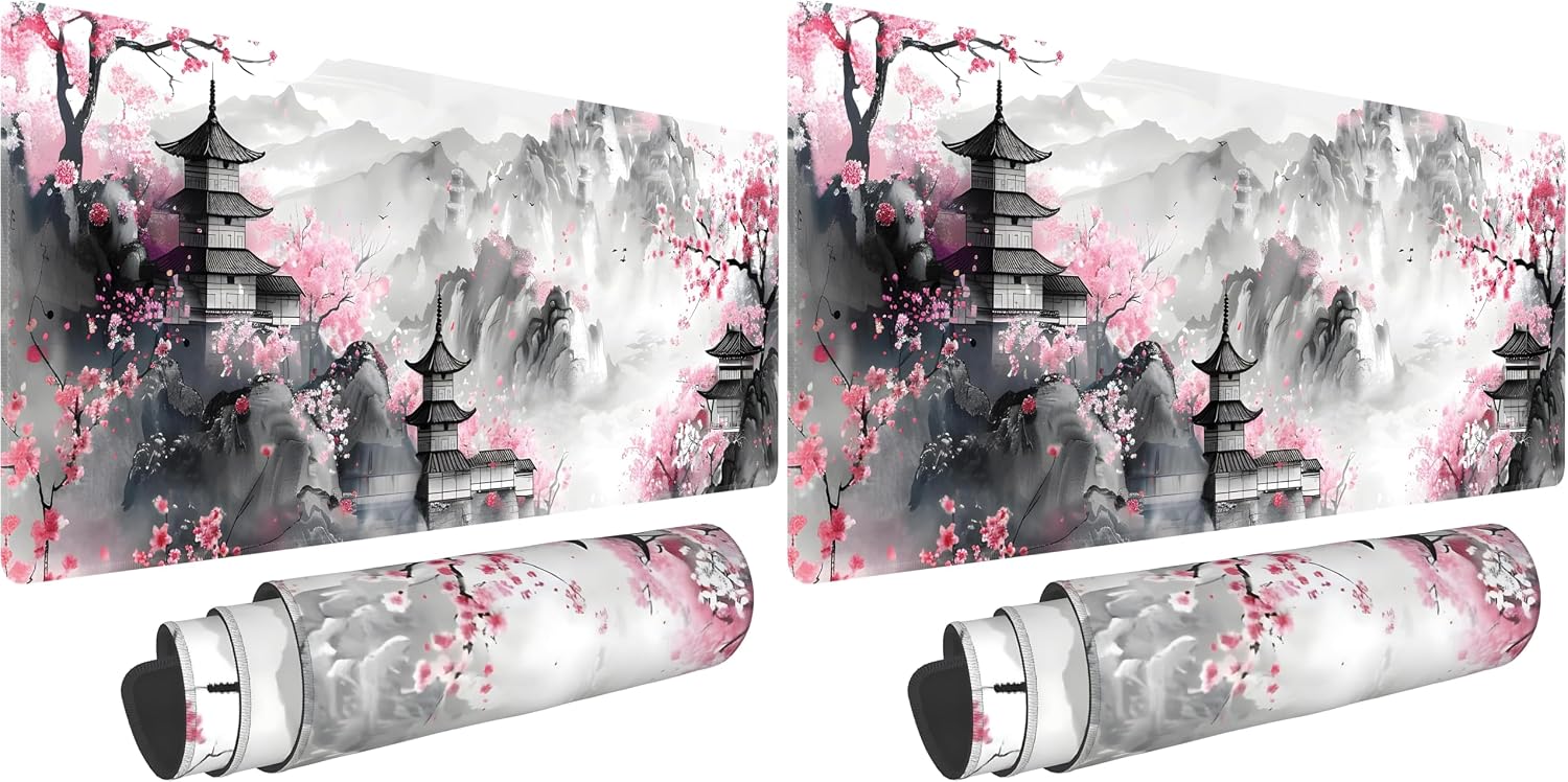 سعر ومواصفات Japanese Cherry Blossom Large Mouse Pad,Gaming Keyboard Desk Pad,Extended Mouse Mat Non-Slip Rubber Base with Stitched Edges for Office Game Home XL 31.5"x11.8" (Pack of 2) (B0HLDQJDCC) على Amazon EG