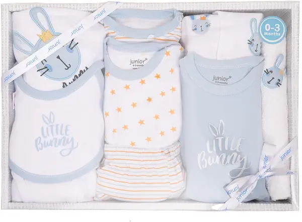 سعر ومواصفات Junior Baby Unisex Gift Box Set, 10-Piece Newborn Baby Clothing and Accessories Gift Set, Soft and Comfortable Baby Essentials for Boys and Girls, Baby Shower and Newborn Gifts (B0HMS8N4W4) على Amazon EG