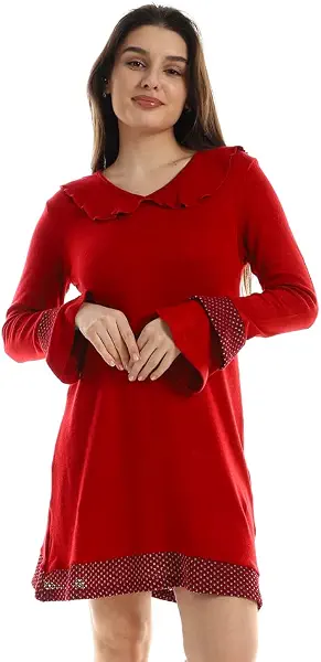 سعر ومواصفات KADY Women Ruffled V Neck Long Sleeves Sleepshirt NIGHTGOWN_NIGHTSHIRT (B0BV37L57X) على Amazon EG