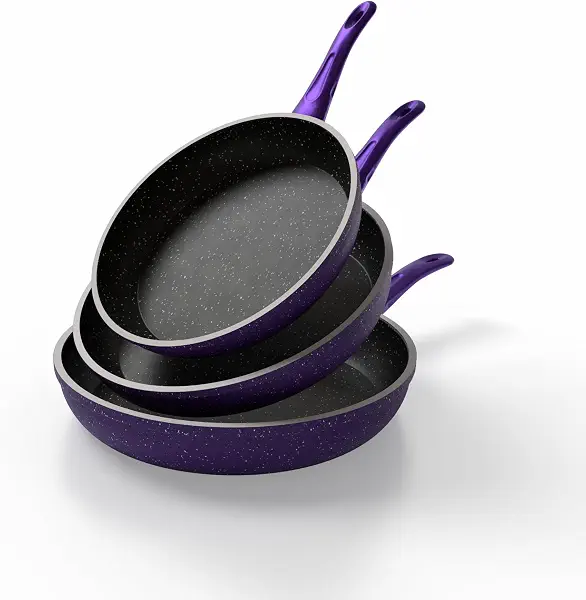 سعر ومواصفات Kaya Itale Granite Frying Pan 3-Piece Set – 3 mm Thick Nonstick Skillet Set, Heavy Duty Durable Cookware, Mouve, Scratch-Resistant, Easy to Clean, Perfect for Everyday Cooking (B0GLQVHGMM) على Amazon EG