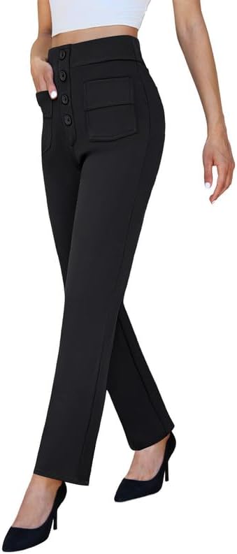 سعر ومواصفات keriffe High Waist Stretchy Womens Dress Pants with Pockets Straight Leg Business Casual Work Trousers Office Slacks (B0FF94KDWT) على Amazon EG