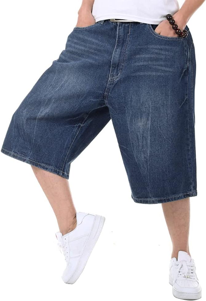 سعر ومواصفات Kinghua Baggy Jean Shorts for Men Casual Loose Fit Hip Hop Skateboard Denim Shorts (B0974QVP4H) على Amazon EG