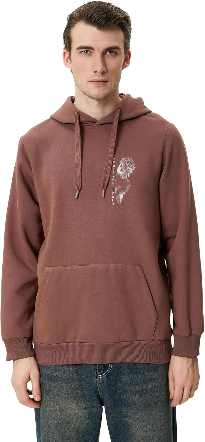 سعر ومواصفات كوتون KOTON mens Back Printed Kangaroo Pocket Hoodie (B0CTKF8JPD) على Amazon EG