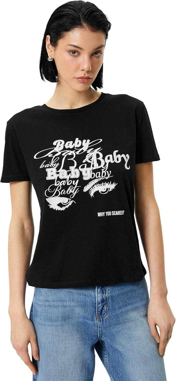 سعر ومواصفات كوتون KOTON womens Slogan Printed Crew Neck Tshirt (B0CRDTVF3R) على Amazon EG