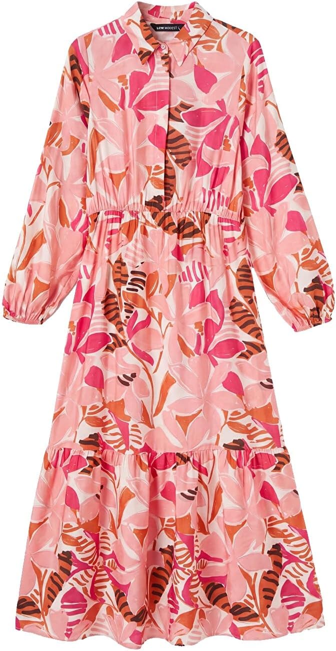 سعر ومواصفات LC WAIKIKI Collared Neck Patterned Fitted Waist Dress 36 Pink (B0HKV4Y3J6) على Amazon EG