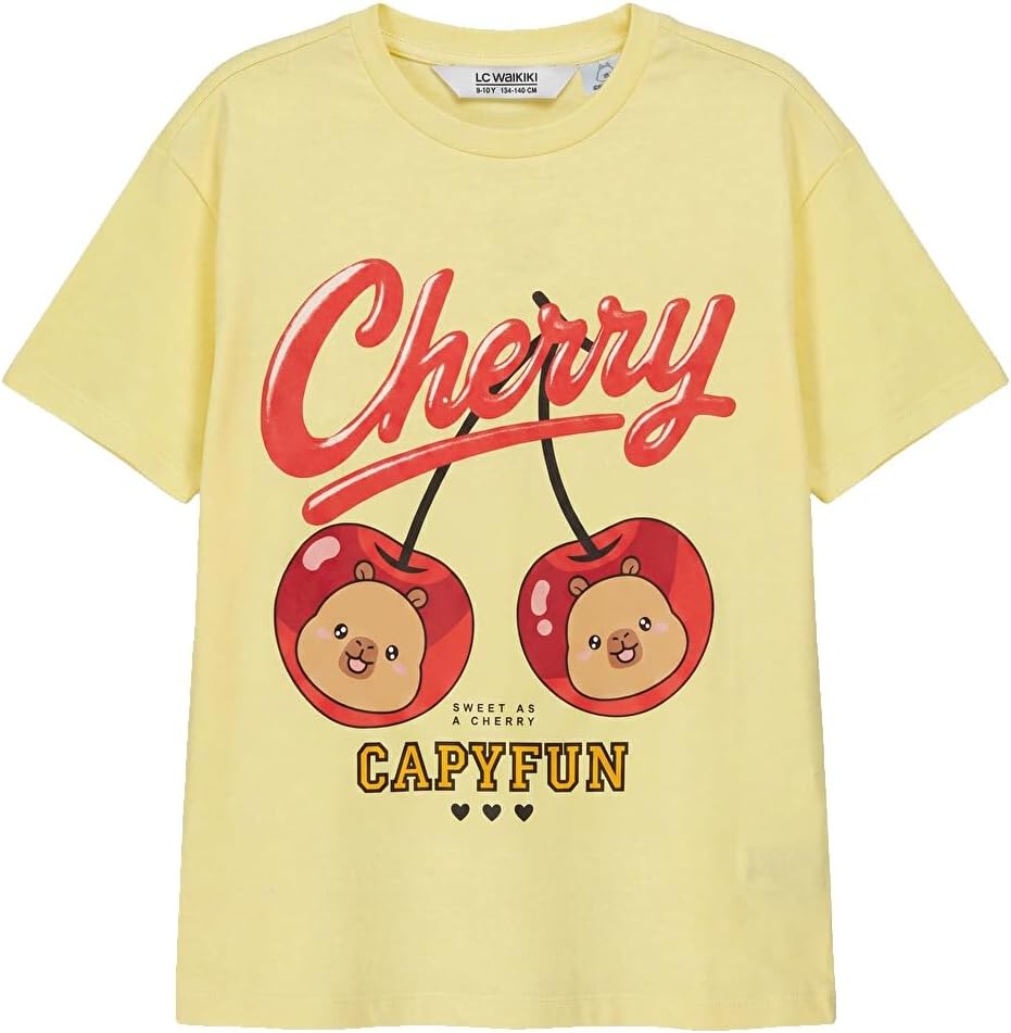 سعر ومواصفات LC WAIKIKI Crew Neck Capyfun Printed Girls' T-Shirt 10-11 Years Yellow (B0HKSWPHYC) على Amazon EG