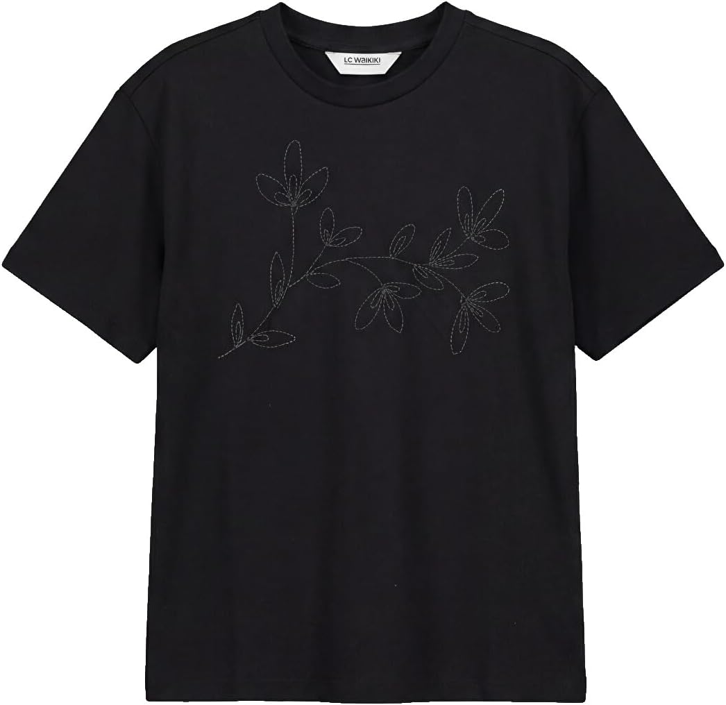 سعر ومواصفات LC WAIKIKI Crew Neck Embroidered Girls' T-Shirt 9-10 Years Black (B0HKSNBWKL) على Amazon EG