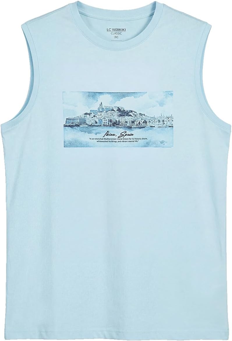 سعر ومواصفات LC WAIKIKI Crew Neck Ibiza Printed Men'S Sleeveless T-Shirt M Blue (B0HKT2SJXL) على Amazon EG
