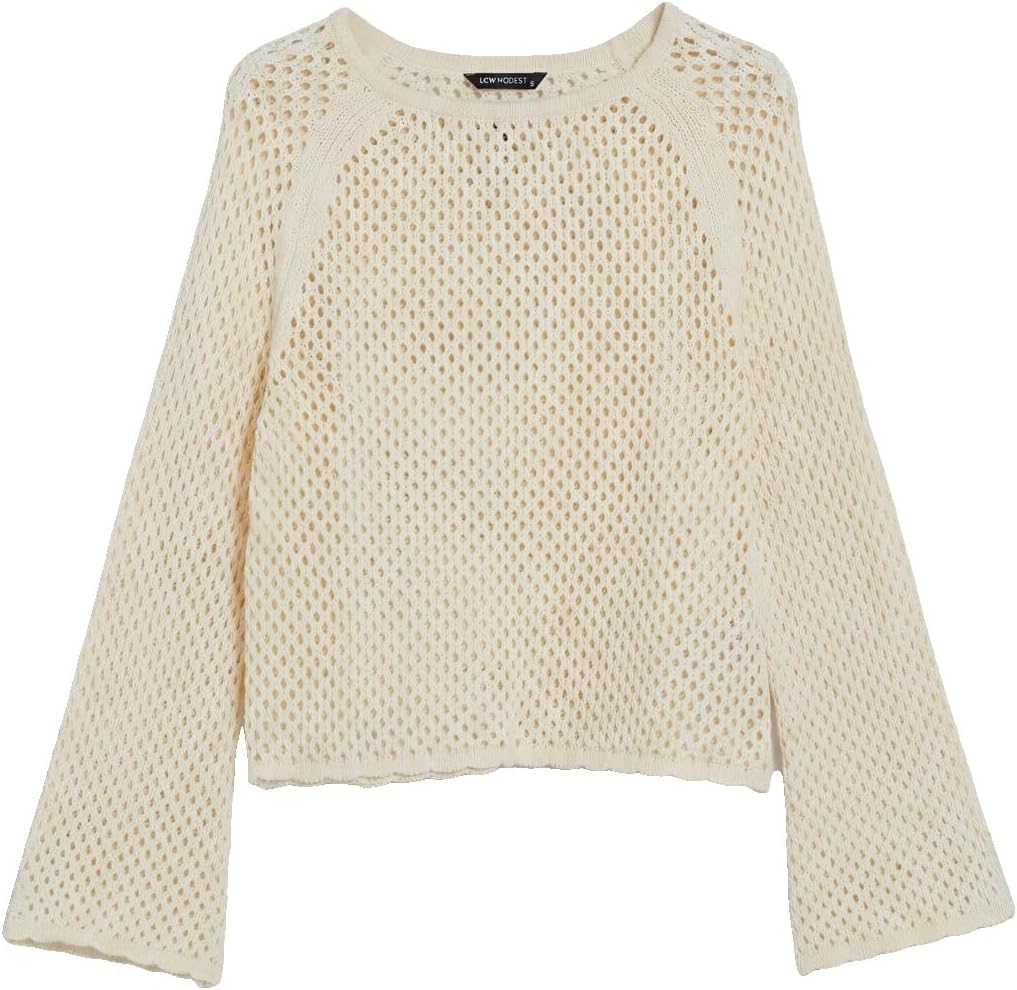 سعر ومواصفات LC WAIKIKI Crew Neck Open-Knit Women'S Knitwear Sweater L Ecru (B0HKTLH5DJ) على Amazon EG