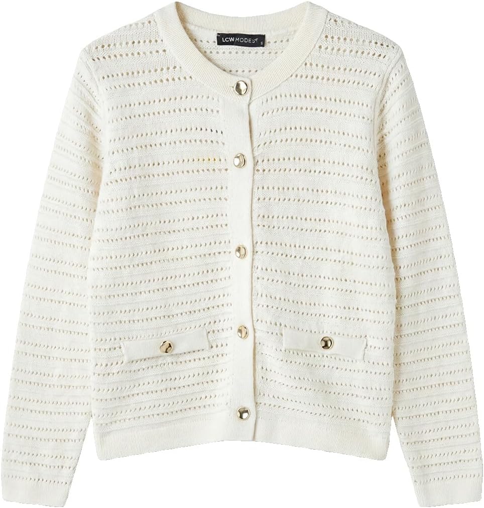 سعر ومواصفات LC WAIKIKI Crew Neck Open-Knit Women'S Knitwear Cardigan S Ecru W6H614Z8-V9H-S-8685002495850 (B0HKTMY9J6) على Amazon EG