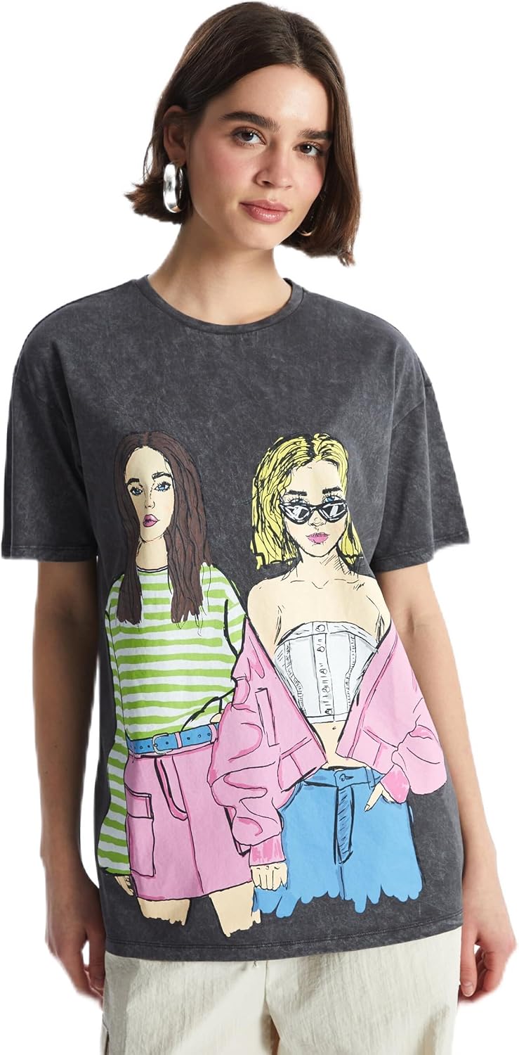 سعر ومواصفات LC WAIKIKI Crew Neck Printed Short Sleeve Women'S T Shirt, S - Anthracite - S4Gl90Z8-Vdl-1 (B0GZC63Z1P) على Amazon EG