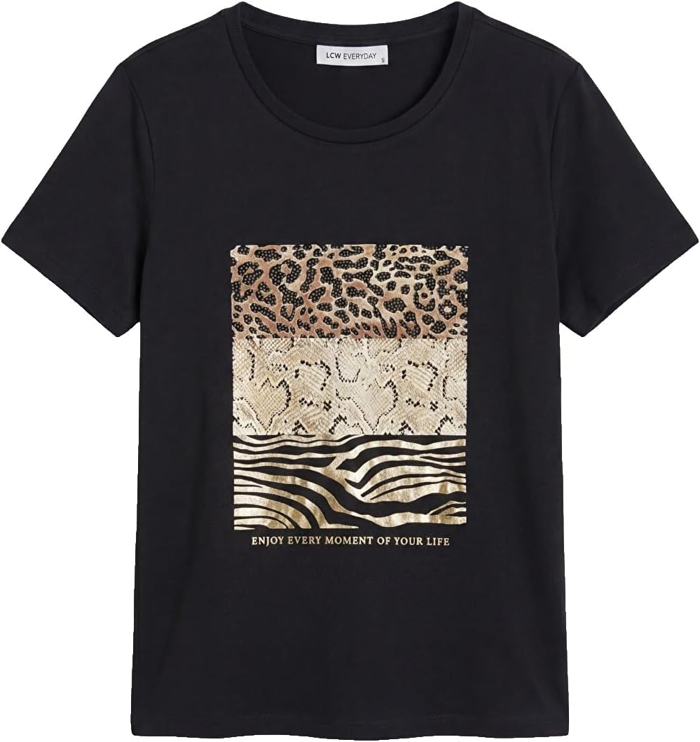 سعر ومواصفات LC WAIKIKI Crew Neck Printed Women'S T-Shirt M Black W6AB85Z8-CVL-M-8685001031981 (B0HKT3ZD8H) على Amazon EG