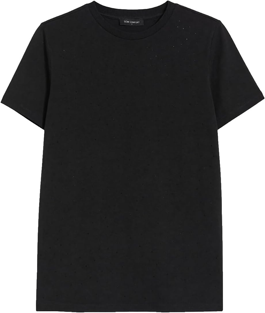 سعر ومواصفات LC WAIKIKI Crew Neck Rhinestone Embellished 100% Cotton Blouse S Black (B0HKSQGSC2) على Amazon EG