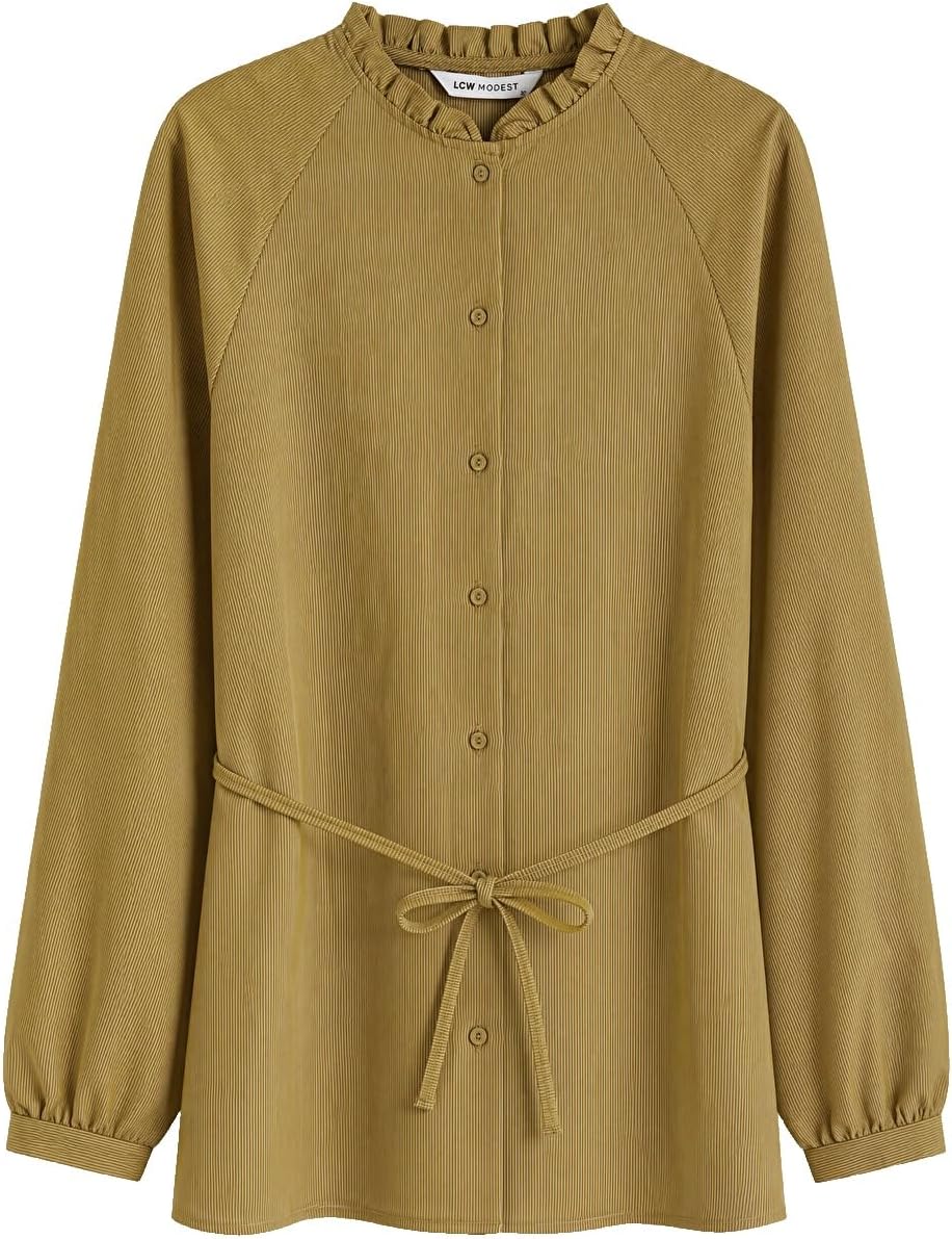 سعر ومواصفات LC WAIKIKI Grandad Collar Waist Sashed Striped Women'S Shirt Tunic 44 Green (B0HKTK214B) على Amazon EG