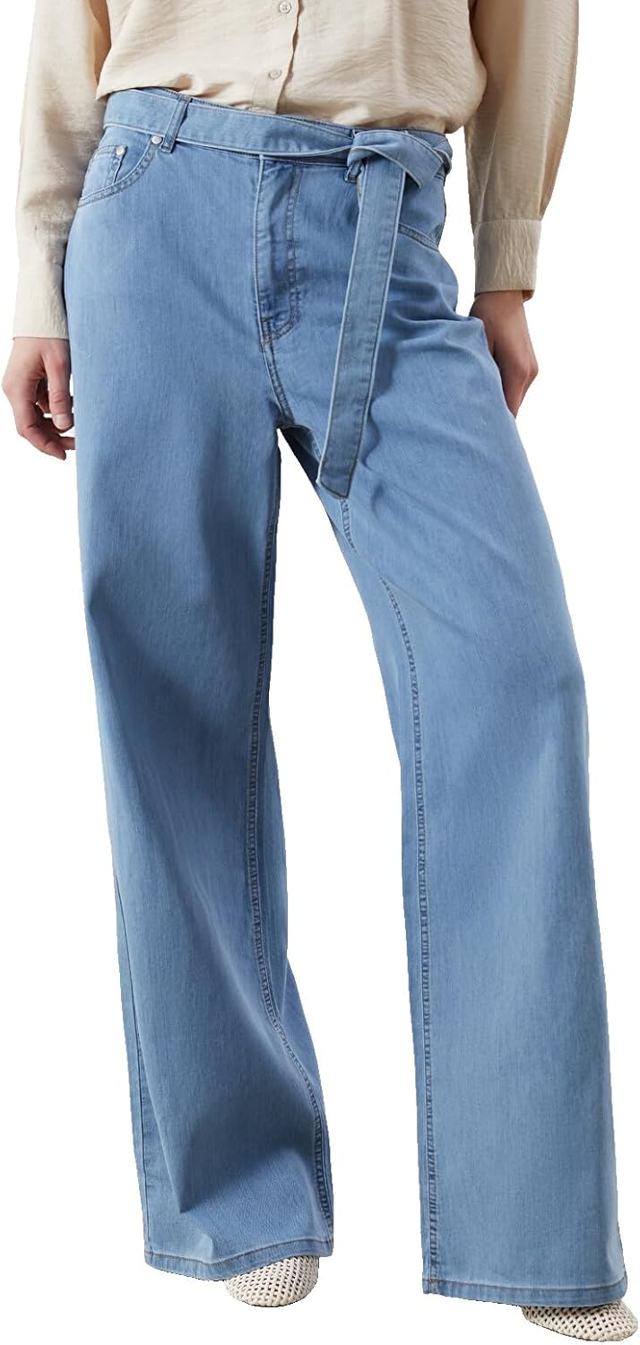 سعر ومواصفات LC WAIKIKI High Waisted Belted Wideleg Women'S Jeans (B0HKTCMTHC) على Amazon EG