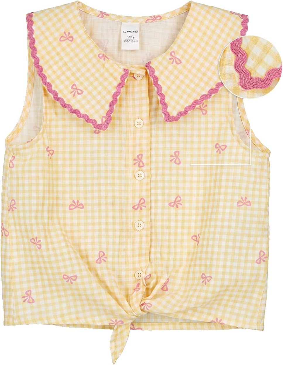 سعر ومواصفات LC WAIKIKI Peter Pan Collar Bow Printed Girls' Shirt 5-6 Years Yellow (B0HKT334VM) على Amazon EG