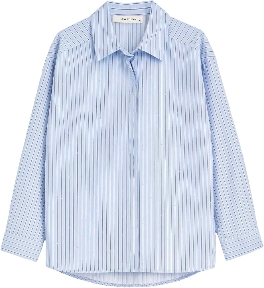 سعر ومواصفات LC WAIKIKI Stone Detailed Striped Poplin Women'S Shirt 42 Blue (B0HKSYNYZL) على Amazon EG