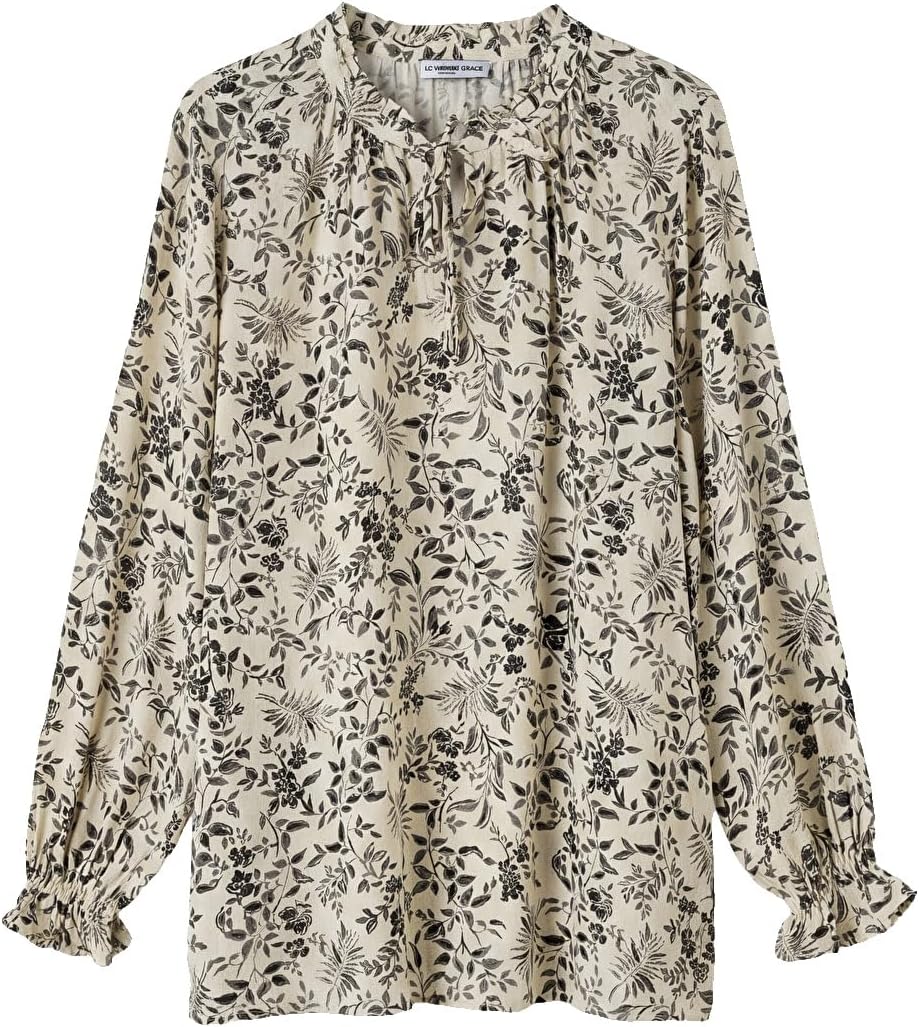 سعر ومواصفات LC WAIKIKI Tie Neck Floral Blouse 46 Ecru (B0HKTB834B) على Amazon EG