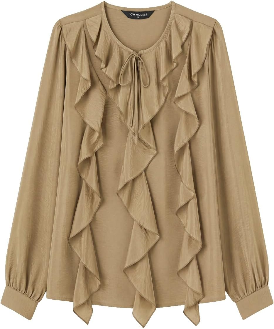 سعر ومواصفات LC WAIKIKI Tie Neck Frilled Blouse 38 Khaki (B0HKTDXZ2Y) على Amazon EG