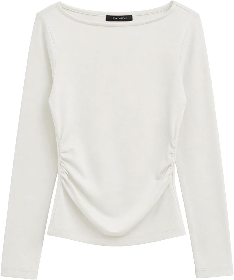 سعر ومواصفات LC WAIKIKI Womens Slash Neck Ruched Women'S Body (B0HLFV19YH) على Amazon EG