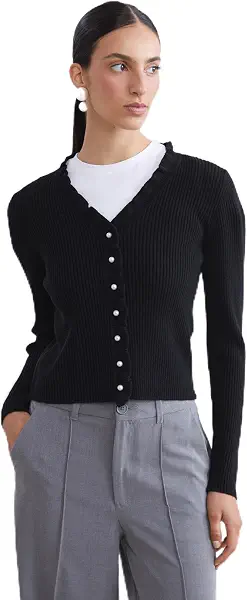 سعر ومواصفات LC واكيكي LC WAIKIKI Woman Frilled V Neck Women's Knitwear Cardigan (B0GYZQ3HZC) على Amazon EG