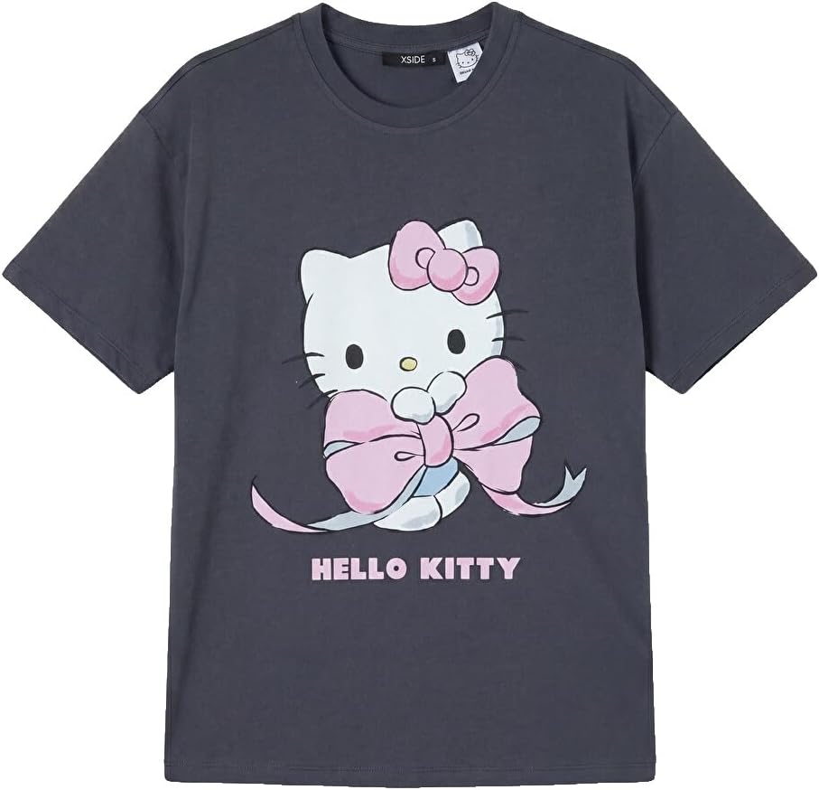 سعر ومواصفات LC واكيكي تي شيرت نسائي قطن 100% مطبوع عليه Hello Kitty مقاس S لون رصاصي (B0HKT1KKRK) على Amazon EG