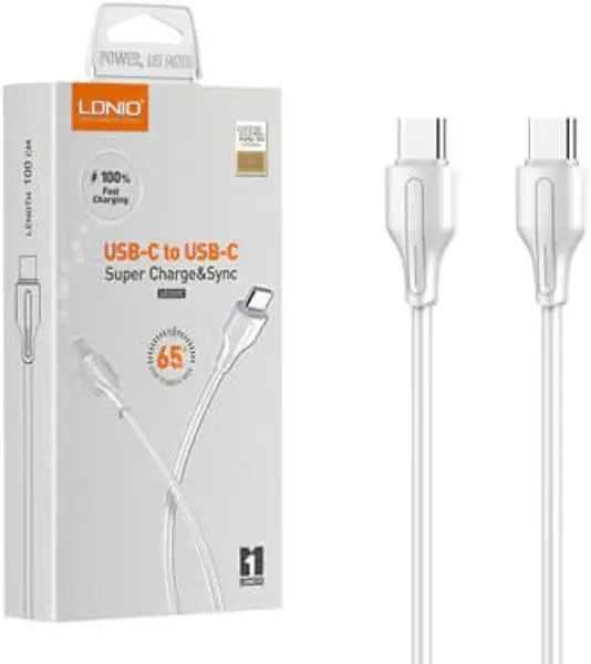 سعر ومواصفات LDNIO كيبل شحن سريع LC121C الى USB-C 65 واط، كيبل مزامنة بيانات بي دي وكيو سي بطول 1 متر لاجهزة ماك بوك وايباد وسامسونج وايفون 15 واجهزة USB-C - ابيض (B0H8JD4XPJ) على Amazon EG