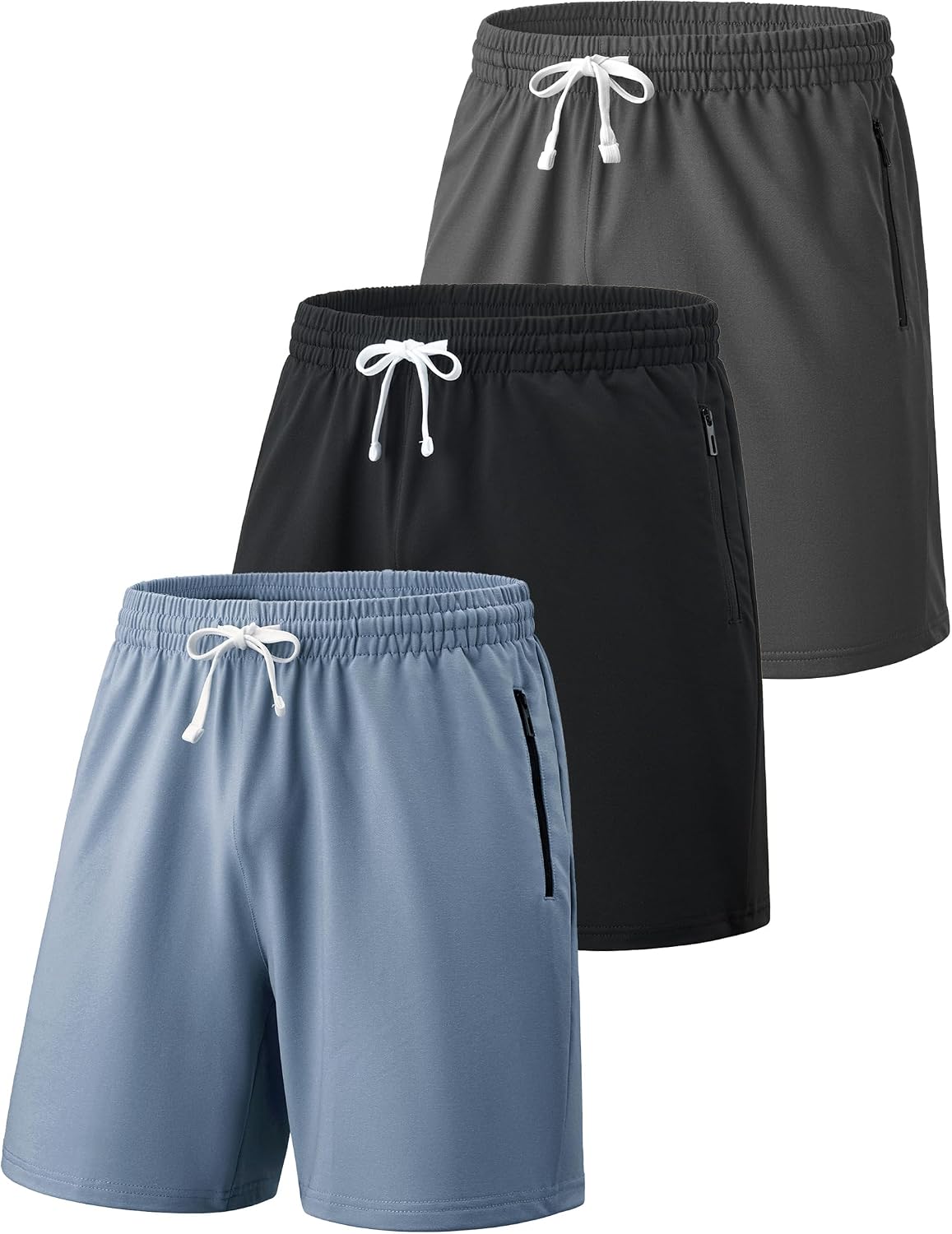 سعر ومواصفات Liberty Imports 3 Pack Mens Sweat Shorts Athletic Casual Jogger Shorts with Zipper Pockets, Terry Performance Tech Activewear (B0DZ755NMV) على Amazon EG