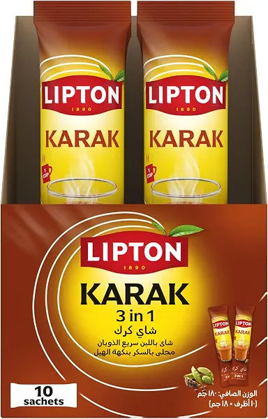 سعر ومواصفات Lipton Karak 3-in-1 Instant Tea with Cardamom, 10 Sachets x18g (B0GYYHLVHK) على Amazon EG