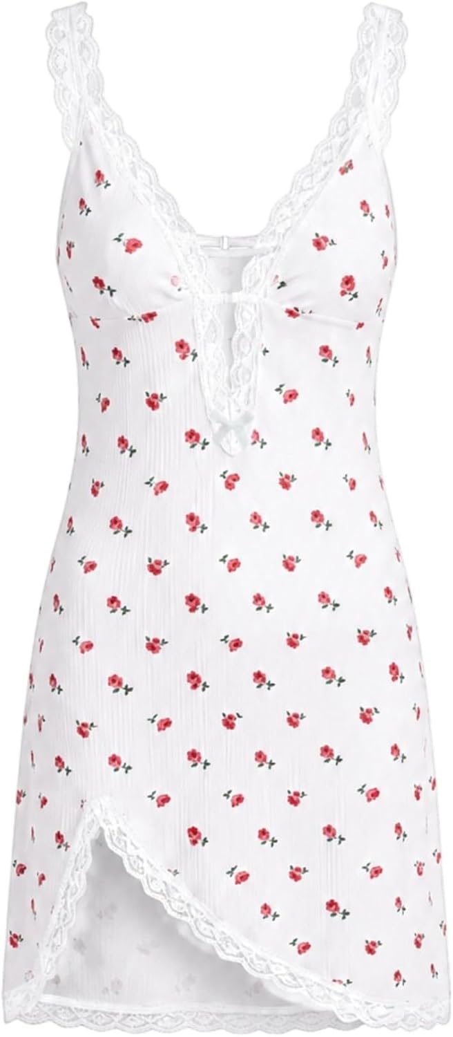 سعر ومواصفات Luxxa Lingerie Dress Printed Red Flower For Women-White-L (B0HHFR6894) على Amazon EG