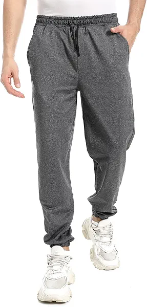 سعر ومواصفات Mens Dark Grey Elastic Waist Comfy Sweatpants Summer Melton Pants (B0F1N8X52P) على Amazon EG