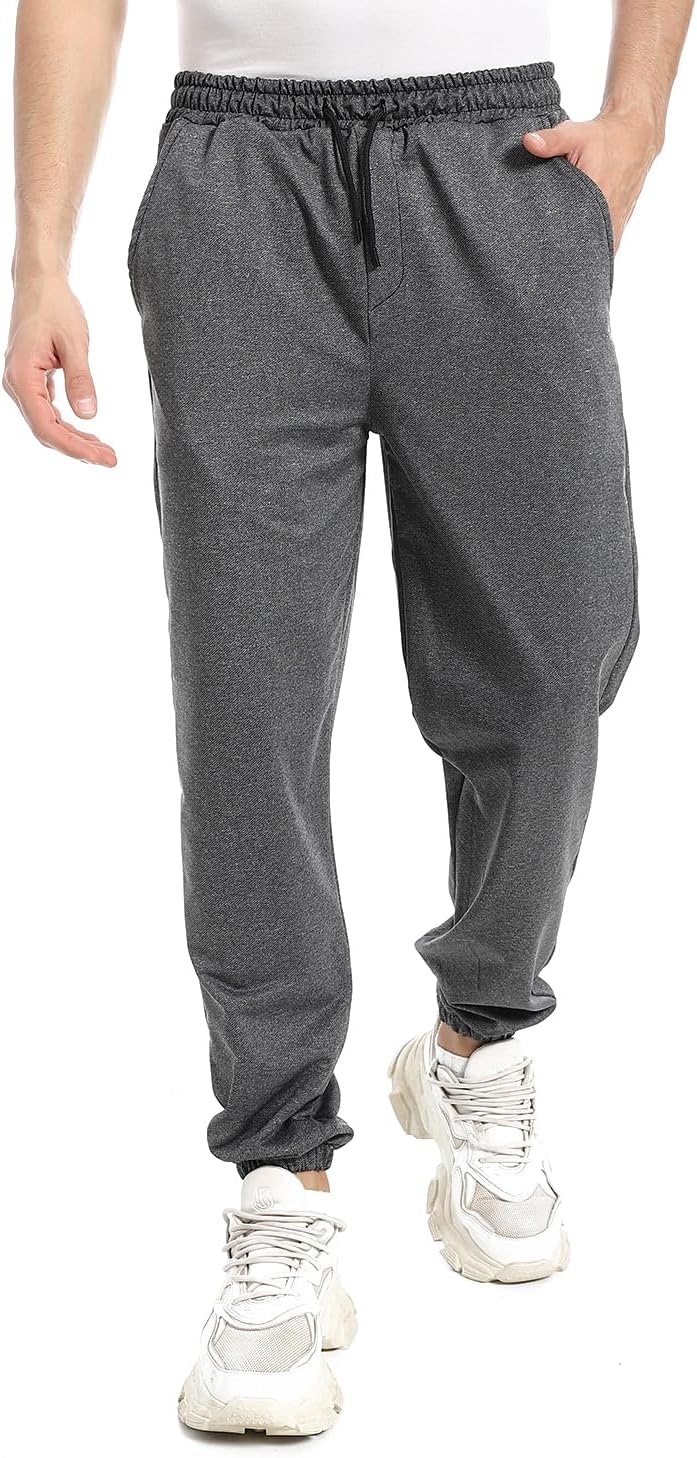 سعر ومواصفات Mens Dark Grey Elastic Waist Comfy Sweatpants Summer Melton Pants (B0F1N9XTGD) على Amazon EG