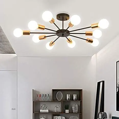 سعر ومواصفات Modern Sputnik Chandelier, 10-Light Ceiling Light Fixture, Black and Gold, Semi Flush Mount (B0F7VST77G) على Amazon EG