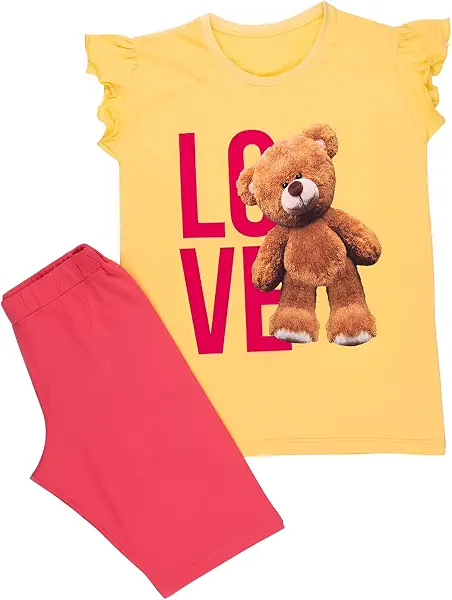 سعر ومواصفات Papillon Girls Pajama Set Of 2 Pieces Sleeveless T-shirt&Short Printed Love Bear Pajama Set (pack of 2) (B0F27YHYBS) على Amazon EG