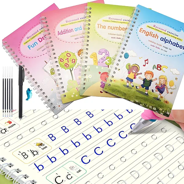 سعر ومواصفات 4 Pcs Magic Ink Copybooks for Kids with 6 Pcs Magic Ink Pens - Grooved Handwriting Workbooks - English Alphabet, Numbers 0-100, Addition, Subtraction (B0DGXG7ZX7) على Amazon EG