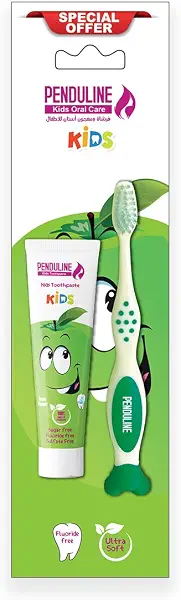 سعر ومواصفات Penduline Kids Oral Care Pack – Greeen Apple Flavor Toothpaste 25g (Fluoride Free) + Ultra Soft Toothbrush | for Kids 2 Years + (B0FRN56L53) على Amazon EG