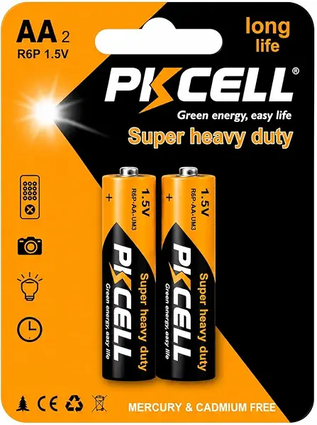سعر ومواصفات PKCELL AA Super Heavy Duty Batteries 1.5V R6P Long Life Dry Cell Battery, Mercury & Cadmium Free, for Remote Controls, Clocks, Flashlights, Toys & Cameras, 2-Pack (B0HG9PKHYH) على Amazon EG
