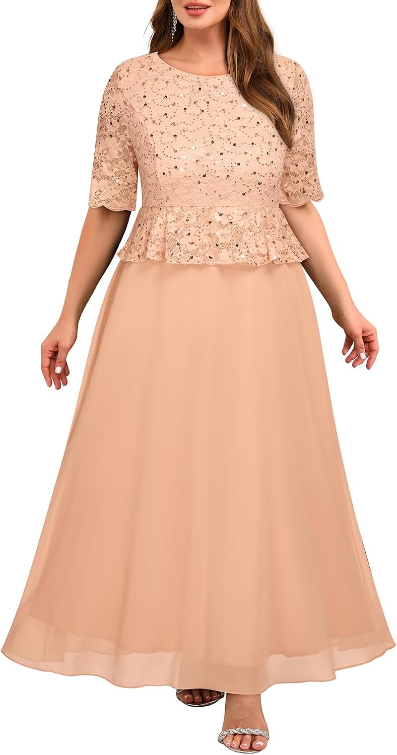 سعر ومواصفات Plus Size Formal Dresses - Mother of The Bride Evening Gowns Wedding Guest Sequin Lace Bodice Long Dress Women (B0FL25XG15) على Amazon EG