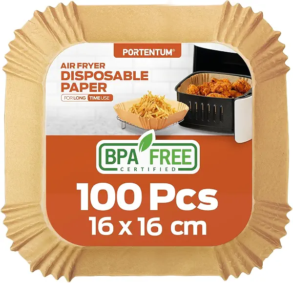 سعر ومواصفات PORTENTUM 200mm x 45mm Square Grease-Proof Air Fryer Liners – Compatible with Cosori, Ninja, and Tower (Unbleached) – 79 Pieces (B0C7RL61KT) على Amazon EG