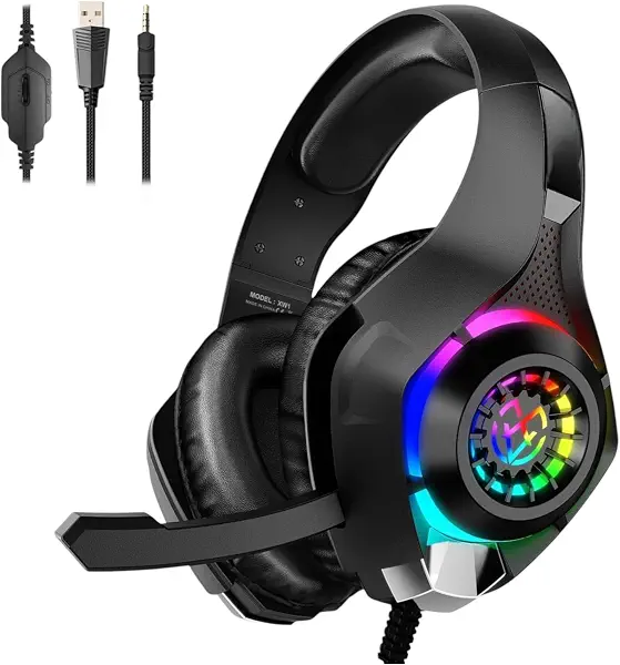 سعر ومواصفات Pro Gaming Stereo Headsets for PC, Noise Cancelling Over Ear Headphones with Mic, 3.5mm Aux Plug, RGB LED Light, Compatible with PS5, PS4, Mac Nintendo Switch Gamers (B0FPDKGSZ1) على Amazon EG