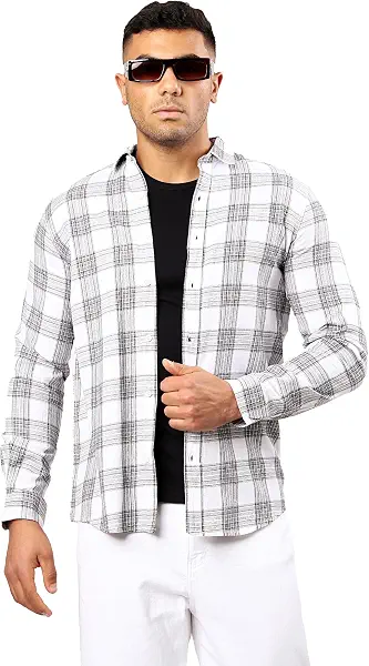 سعر ومواصفات Ravin Mens Cotton Grey & White Tartan Summer Shirt Modern (pack of 1) (B0D2LH15RL) على Amazon EG