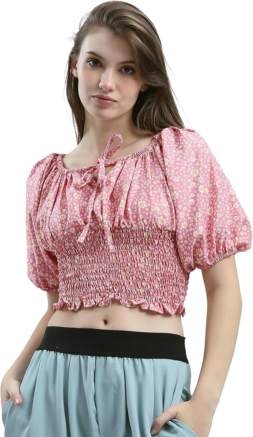 سعر ومواصفات رافين Ravin Womens White & Pink Slip On Floral Summer Crop Top Modern (pack of 1) (B0DGLVS5H3) على Amazon EG